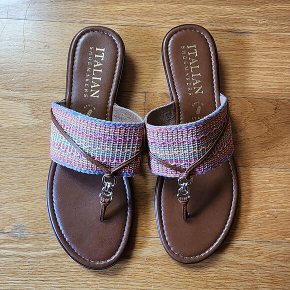 Italian Shoemakers Multicolor Woven Strap Thong Slide On Sandals Size 9.5 - Picture 1 of 13